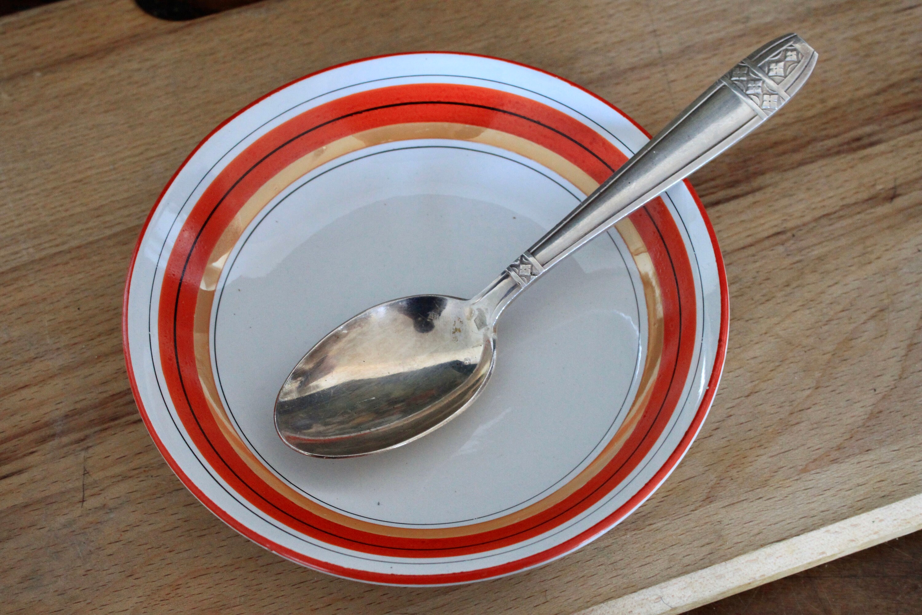 Français Antique Digoin Sarreguemines Orange & White Bowl Art Déco Cereal Bowl
