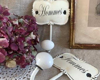 Vintage French Enamel Coat Hook Signs: Farmhouse decor