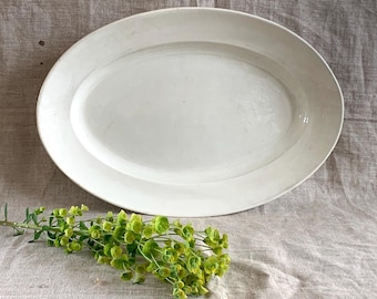 アンティーク フランス 19世紀 クレイル＆モンテロー 大型オーバルプレート ホワイト アイアンストーン プラッター ホワイト キッチン