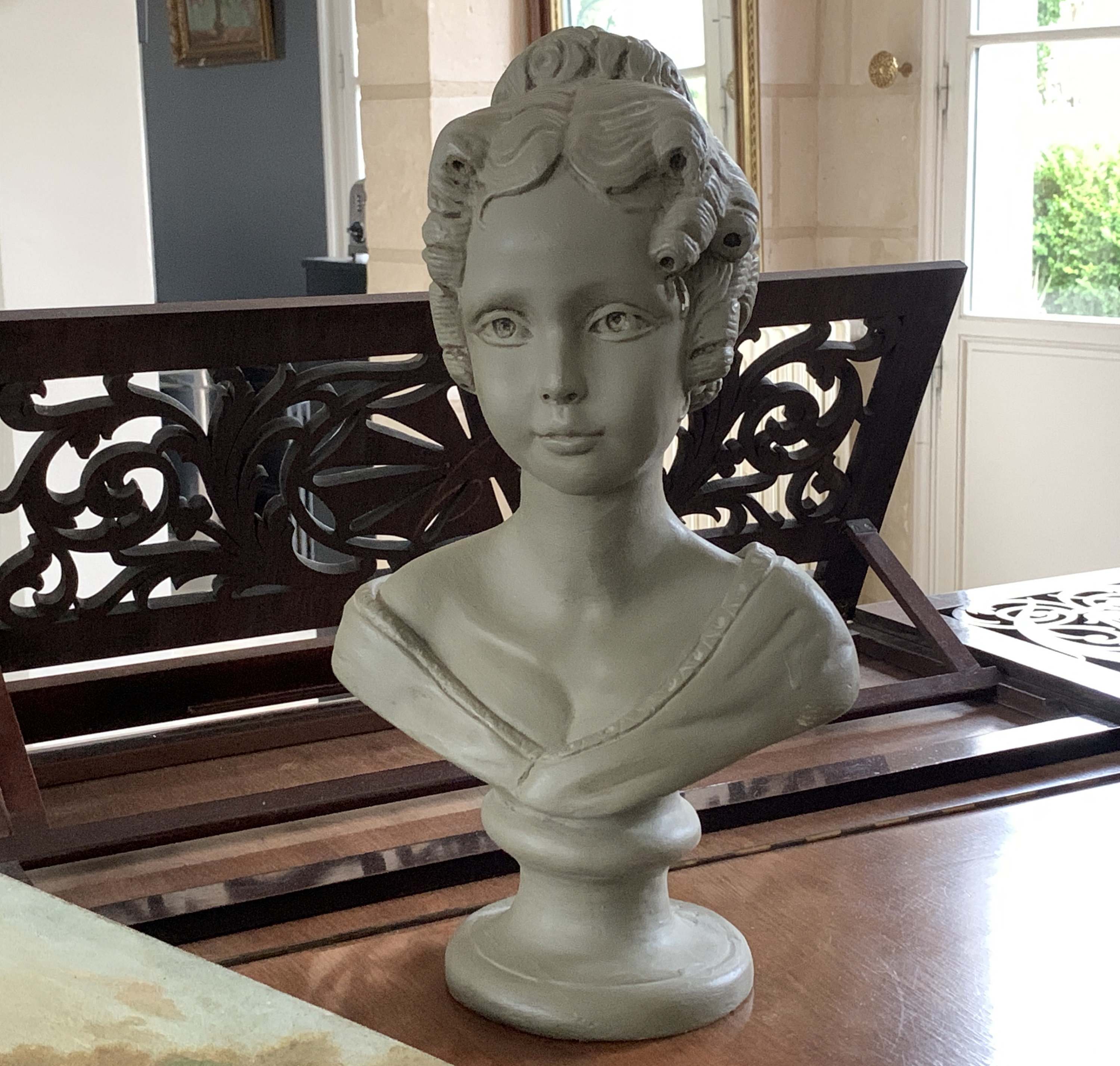 Female Bust Form with Traditional Style Wood Base Subastral