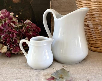2 Antique French PILLIVUYT/APILCO White Ironstone Jugs French Vintage ironstone Pitchers