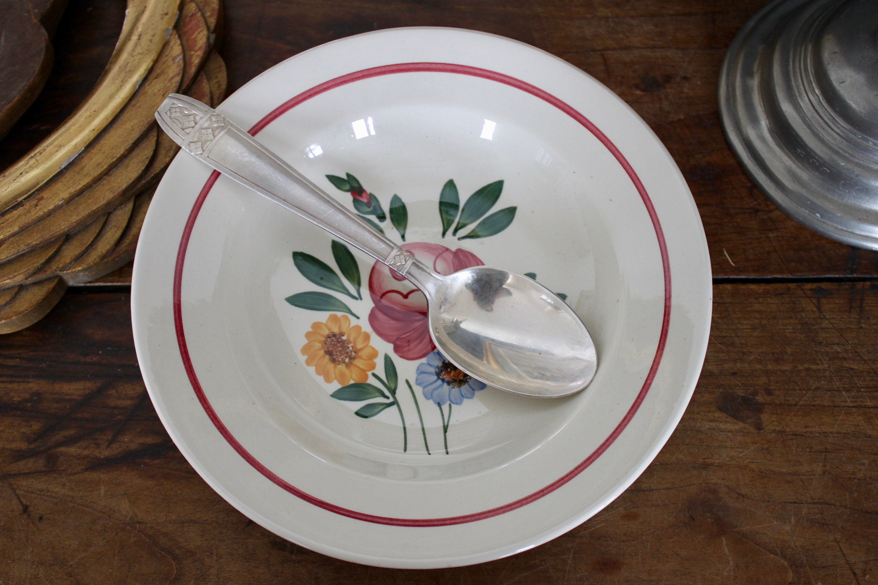 Français Antique Sarreguemines Bol Français Vintage Plaque Peinte à La Main