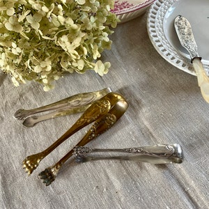 3 Antique French Silver Plated Sugar Tongs Lion Paws Instant Collection Ice Tong