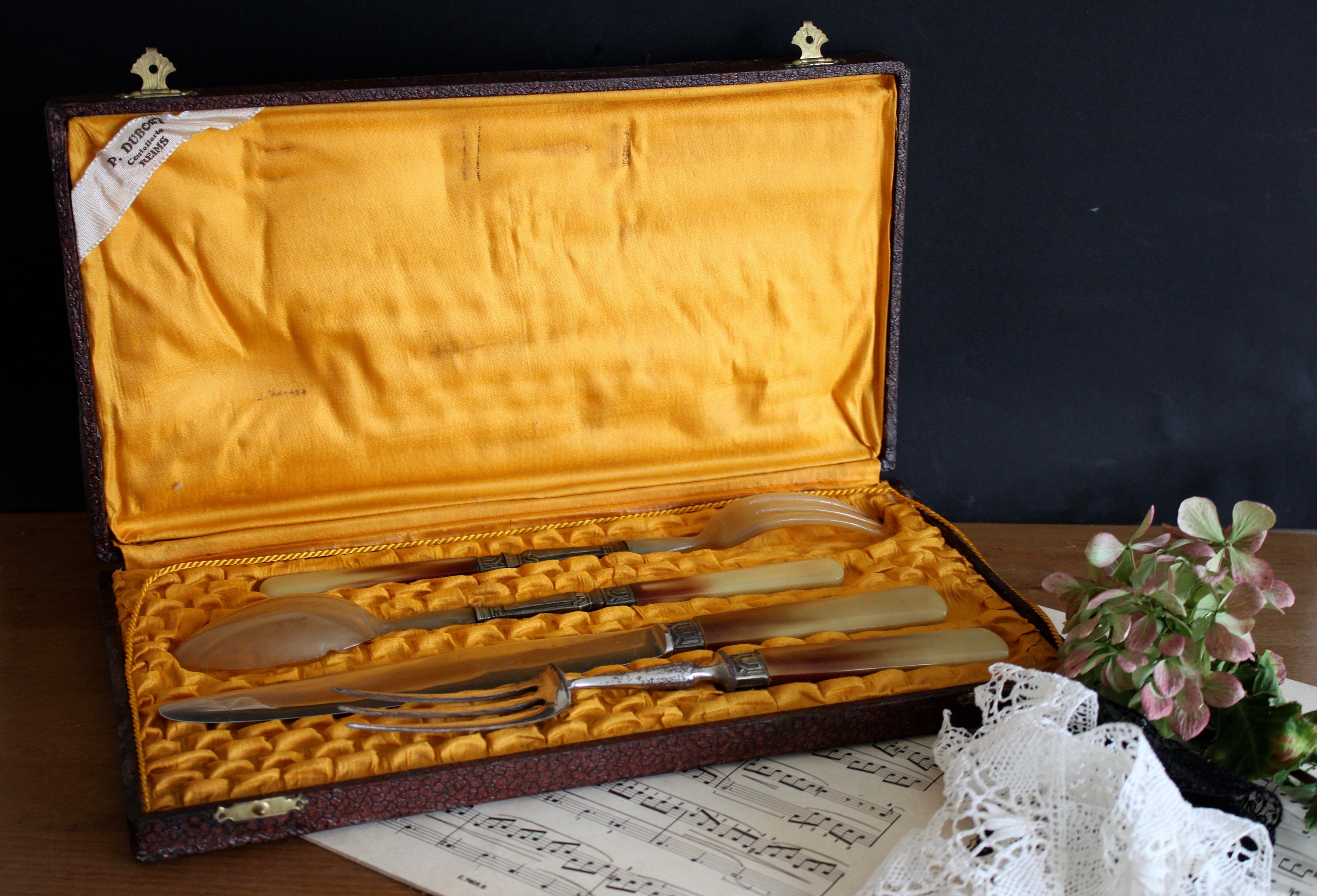 Français Antique Art Déco Carving Set & Salad Servers Français Cutlery