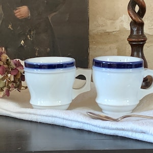 Set of 2 Antique French Bistro Brulot Coffee Cups Vintage Coffee Cup With Blue  Stripes