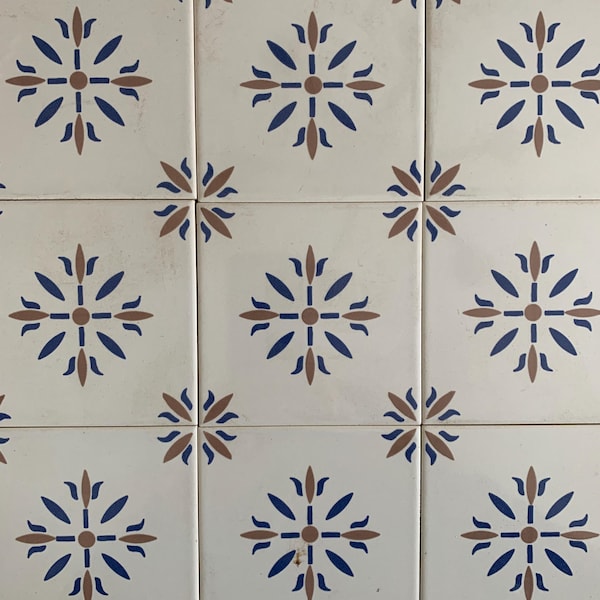 Vintage Blue Floral Ceramic Tiles - French Ironstone Set of 23