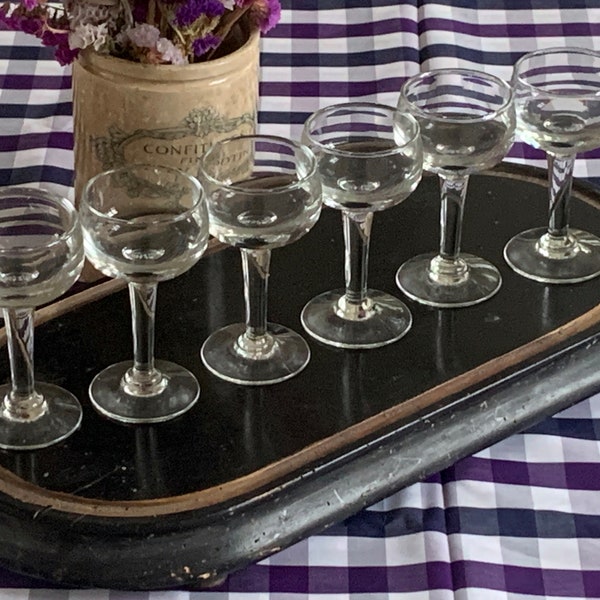 Set of 6 Antique French Bistro Glasses Vintage White Wine  Glasses Antique French Absinthe Glass Antique Mouth-Blown Glasse