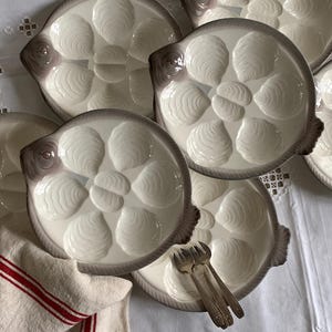 Huge Set of 6 Vintage Fish Shaped Oyster Plates Antique Seafood Plates