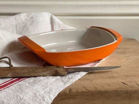 Grand Plat à Poisson En Fonte émaillée Orange – Style Le Creuset – Vintage