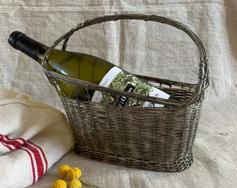 Vintage French Silver Plated Wine Bottle Holder: Woven Braided Basket