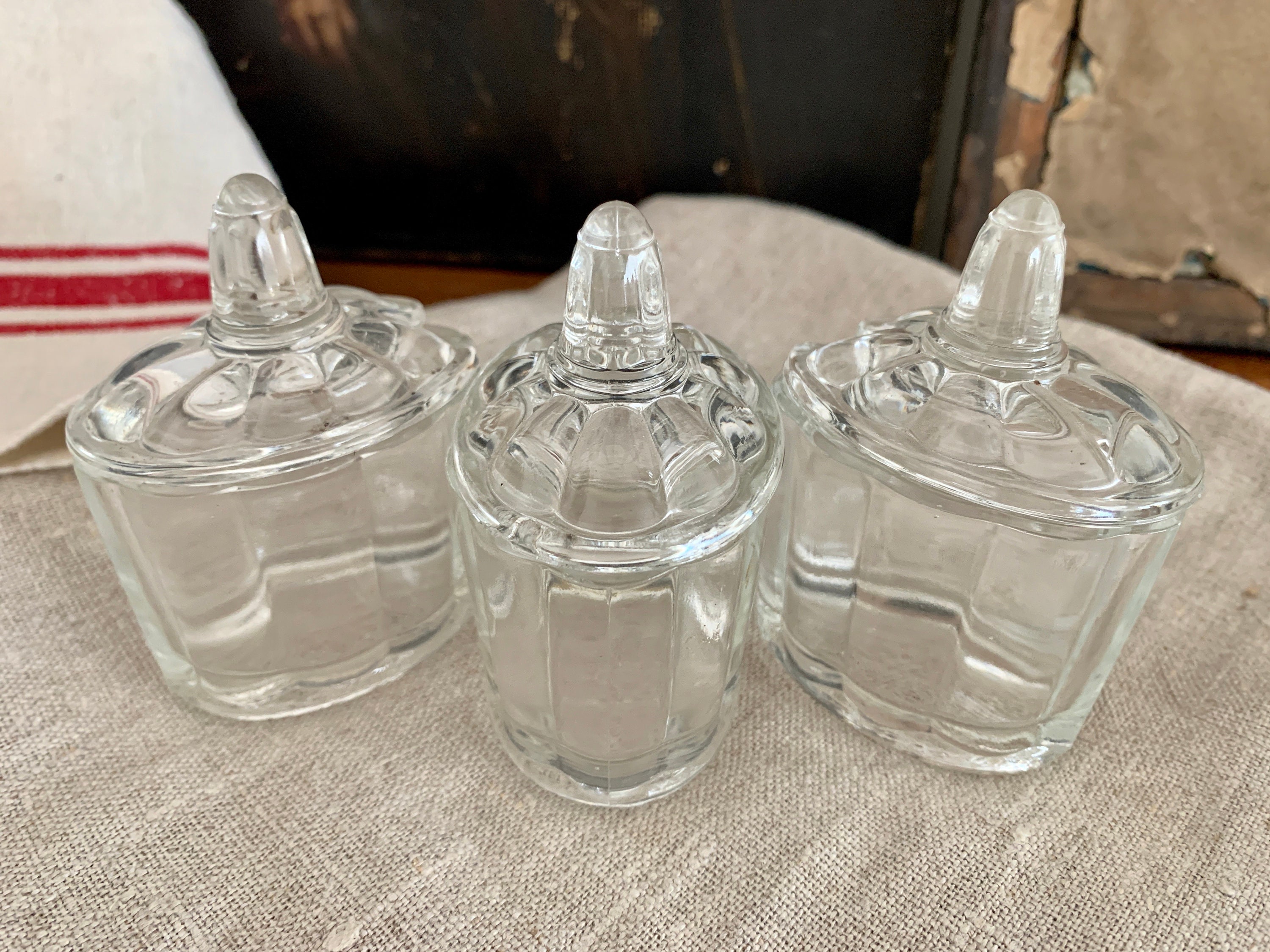 3 Pots de Moutarde en Verre Vintage Conservation ou Confiture Pots Gelée Traditionnels Évasés Vintag