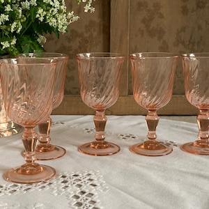 Set mit 5 französischen antiken rosa Rosaline Swirl Gläser Luminarc Gläser