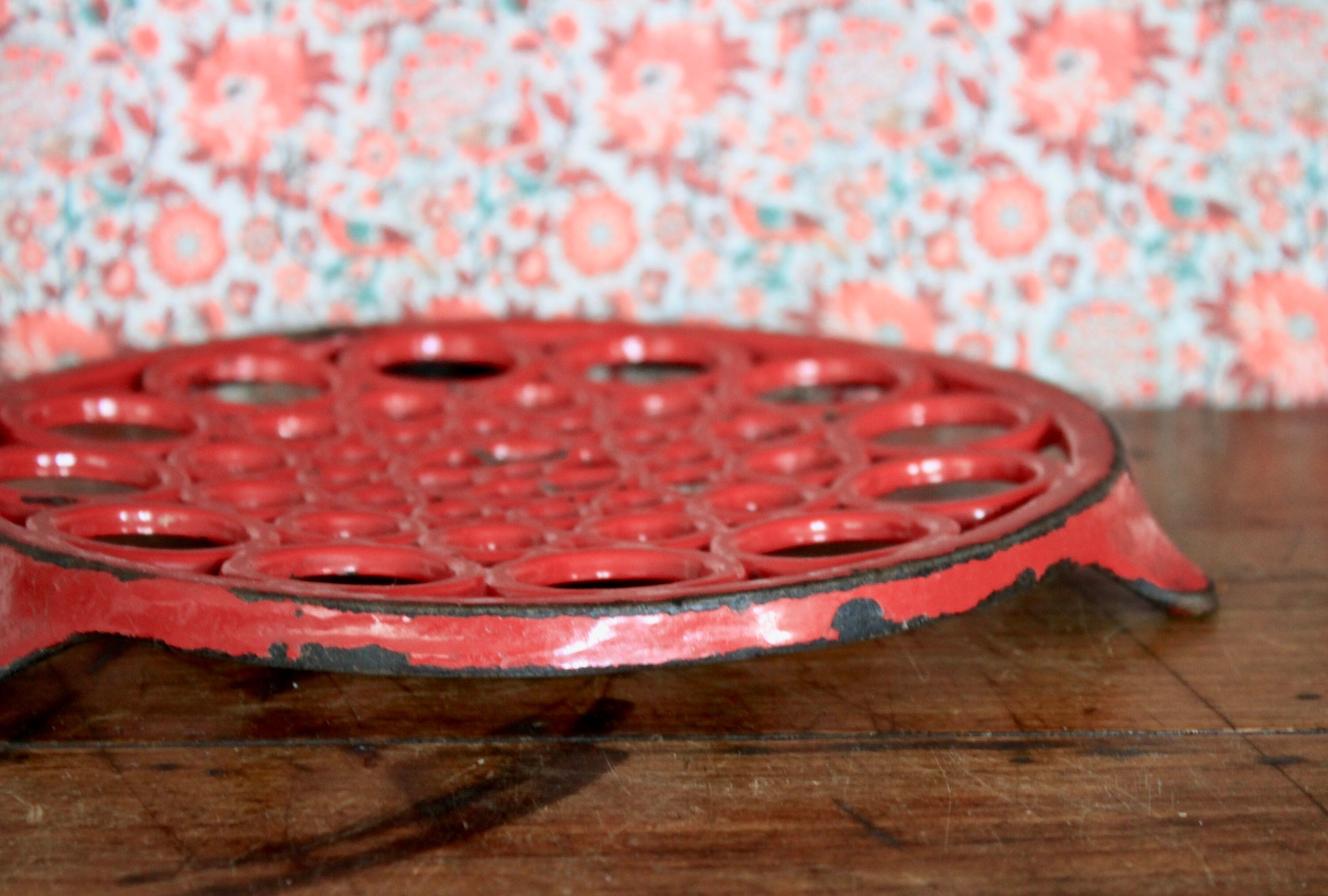 Vintage Cast Iron Red Trivet Enamel Round Trivet French Etsy