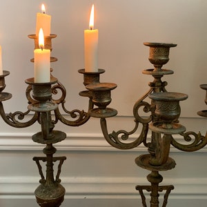 Antique French Marble & Brass Candelabra Pair: Ornate Napoleon III Style