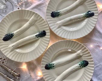 Platos de espárragos de mayólica francesa antiguos: Creil & Montereau. Juego de 3