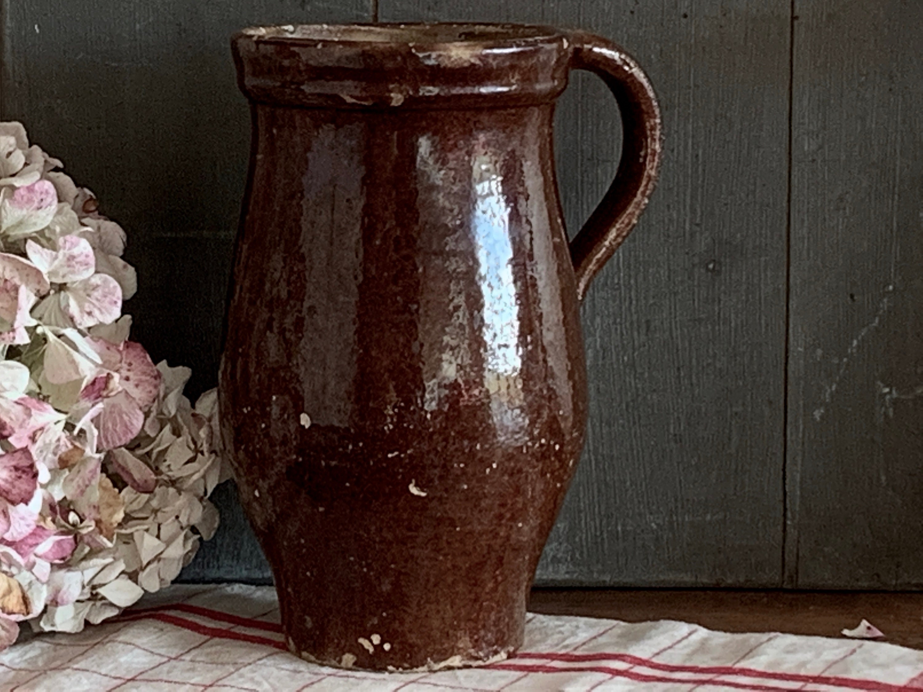 Pichet d'eau Français Antique 19Ème Cruche Primitive en Grès Rustique Jug Antique Vin ou Bière Jug