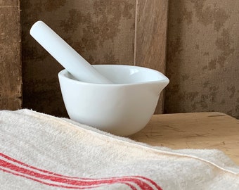 Vintage  FrenchApothecary  White Porcelain Pestle & Mortar Masher Vintage French Apothecary Spice Grinder