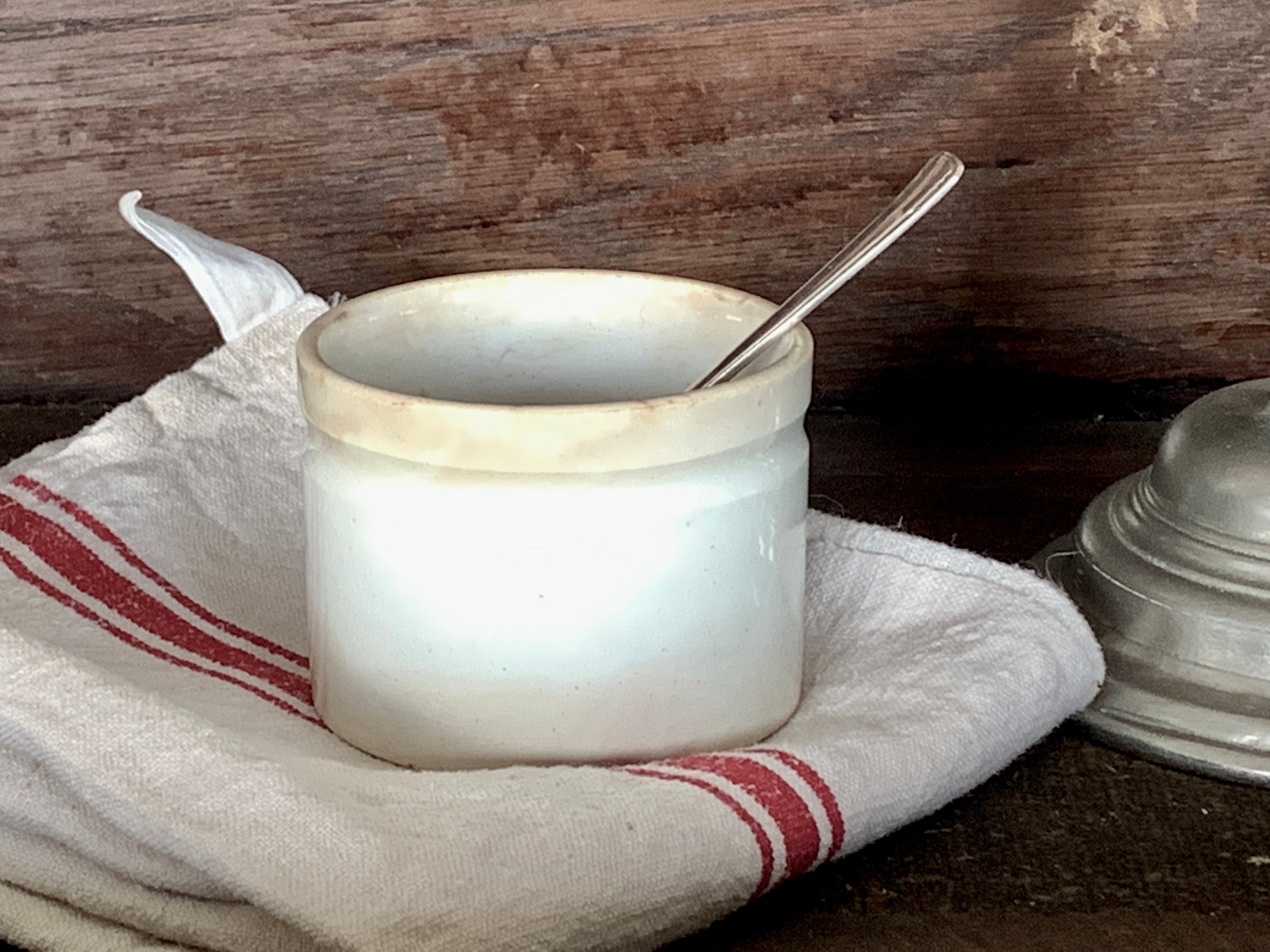 Antique Français White Jam Jar Ironstone Pot