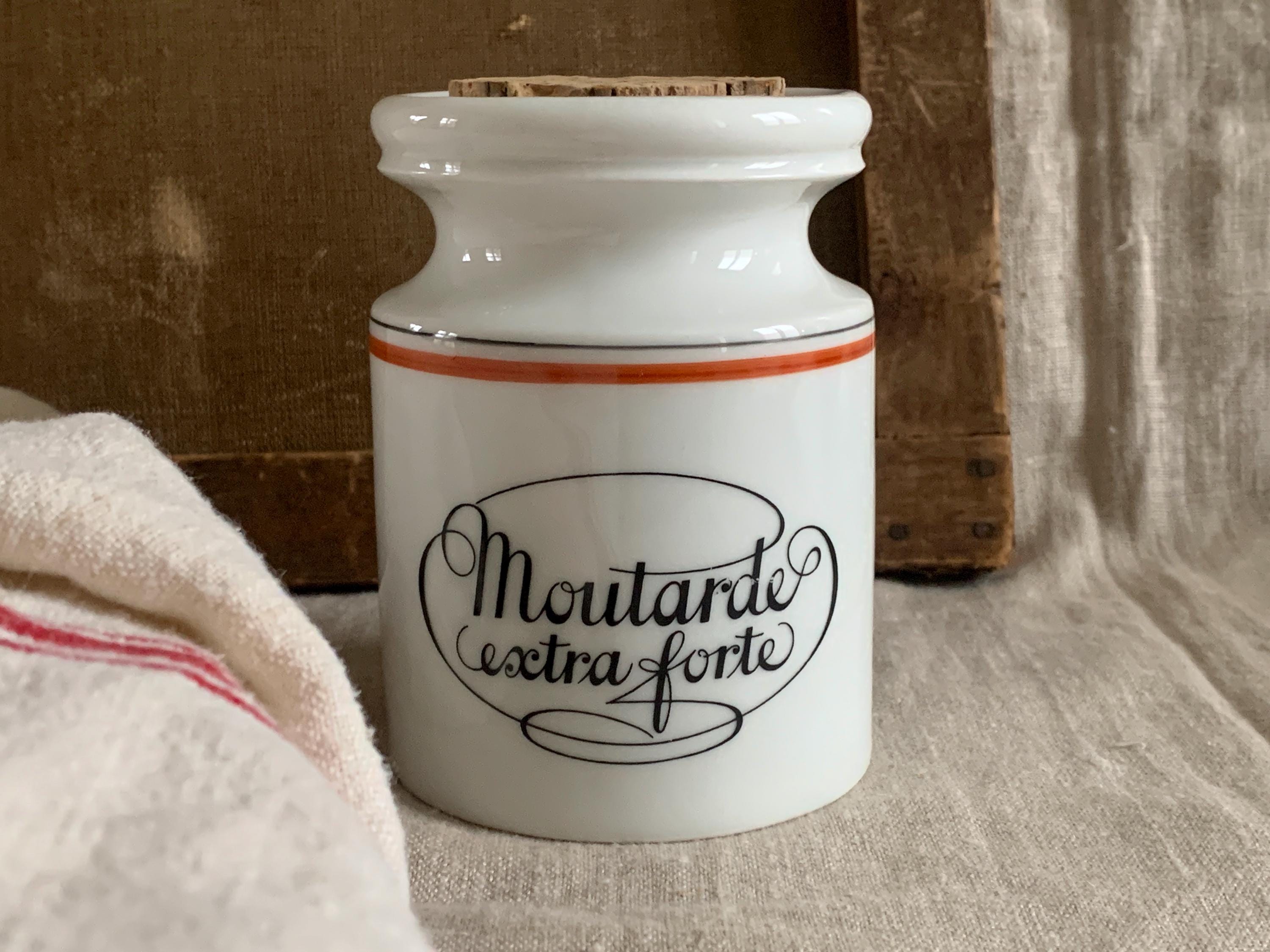 Vintage French Mustard Jar White Porcelaine d'Auteuil Jar With Lid