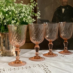 Set mit 4 französischen antiken rosa Rosaline Swirl Gläser Luminarc Gläser große Gläser