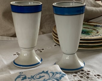 2 Antique French 19th Bistro Brulot Coffee Cups Vintage Coffee Cup With Blue Stripe