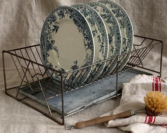 French Vintage Dish Drainer Metal Plate Draining Rack Farmhouse Kitchen Drainer