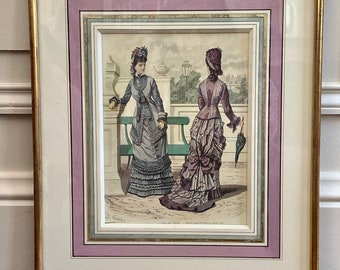 Vintage French Antique Print Fashion Engraving With A Gilt Frame French Antique Decor