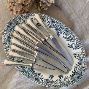 12 French Antique Silver Plated Knives Silverplated Vintage Cutlery Flatware French Silverware