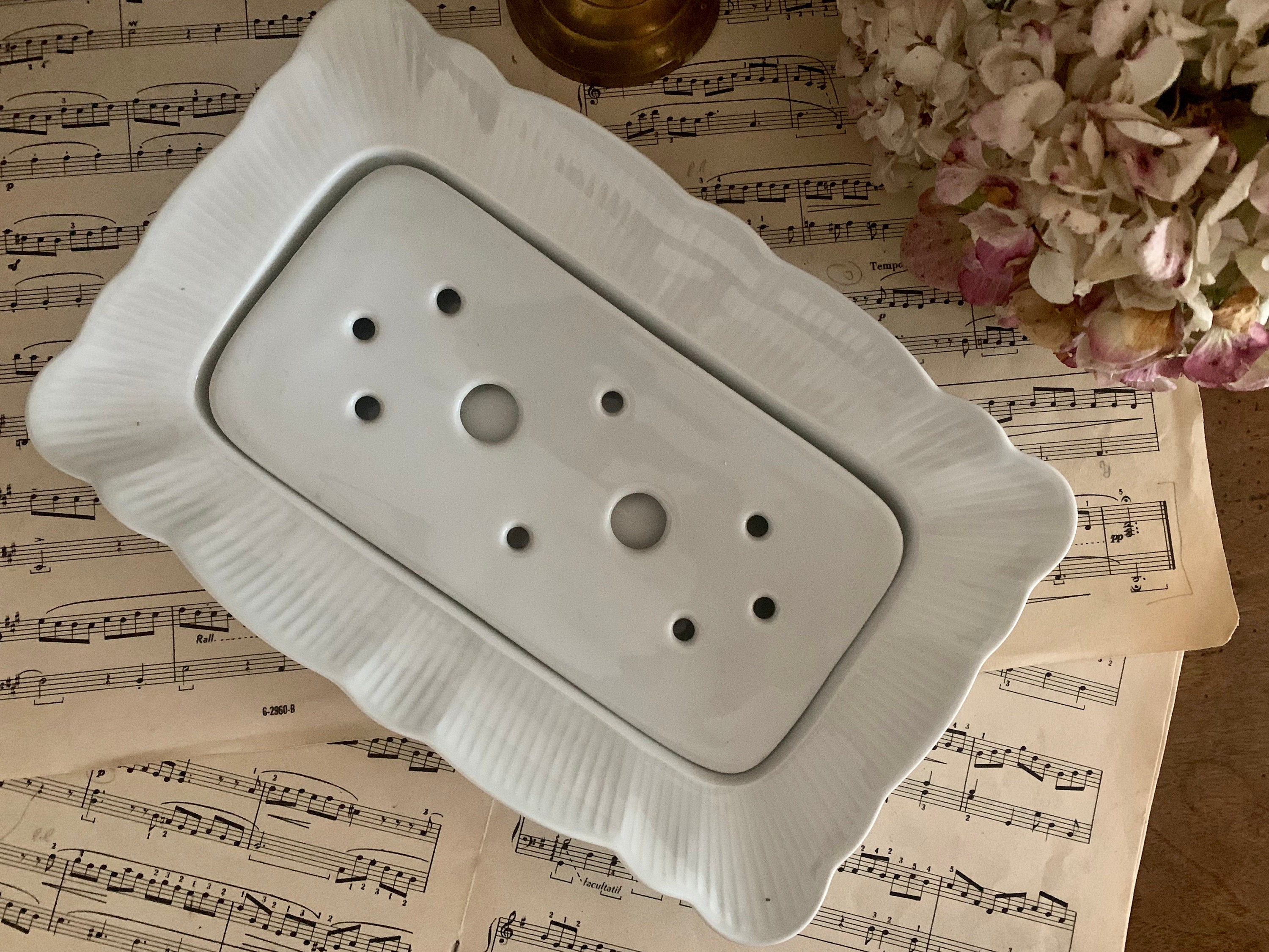 Français Vintage White Pillivuyt Asparagus Dish Drainer Ironstone Majolica Bord Festonné