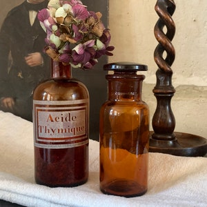 2 French Vintage Apothecary Bottles Old Amber Pharmacy Jars Cabinet of Curiosities French Home Decor