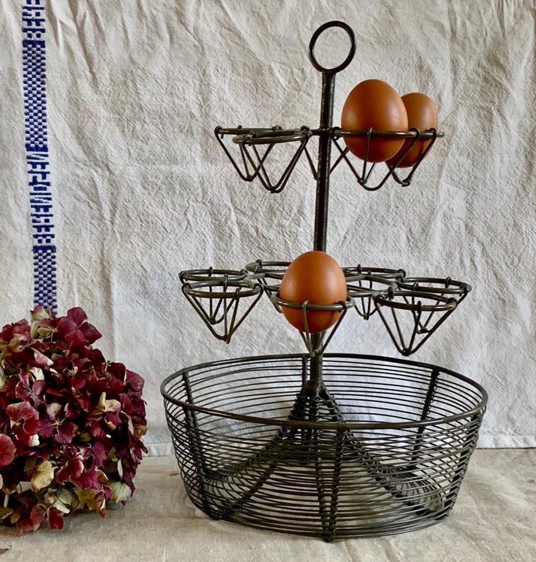 Wire Egg Rack Vintage French Wire Egg Holder Wire Egg Display Tower Egg Stand Holder ...