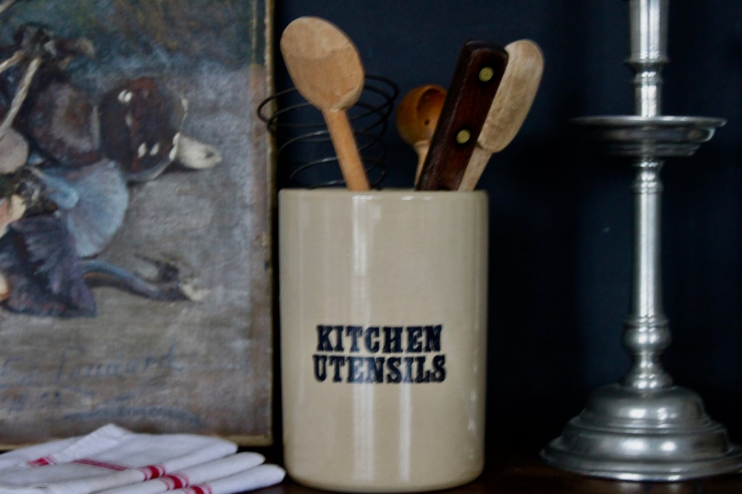 Vintage Utensil Holder Ceramic Canister Farmhouse Kitchen Storage Pot ...
