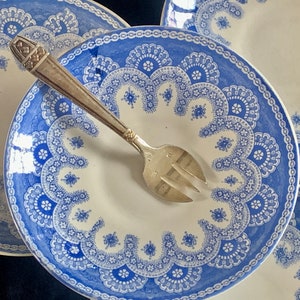 Set of 4  Antique Blue & White Cake Plates Boch Frères Plates Tea Or Salad Plates