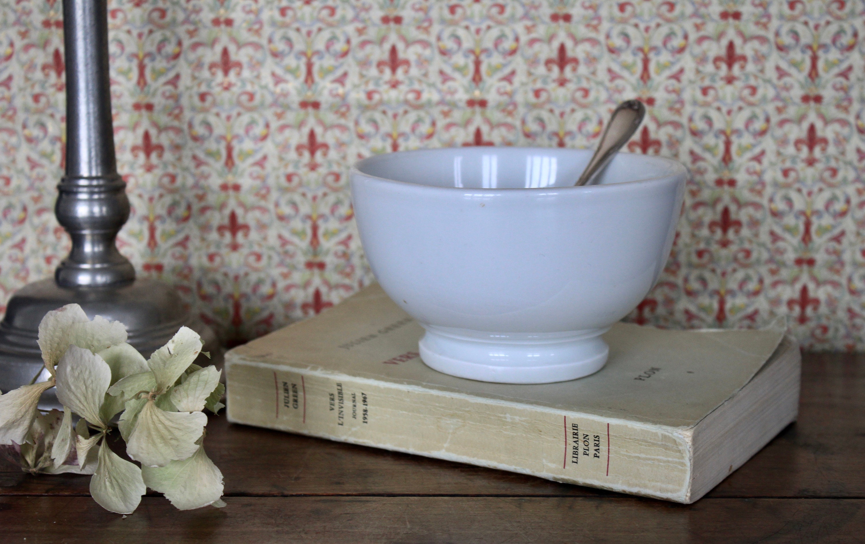 Antique White Ironstone Cafe Au Lait Bowl Pillivuyt Vintage Latte Shabby Chic Français Bowl