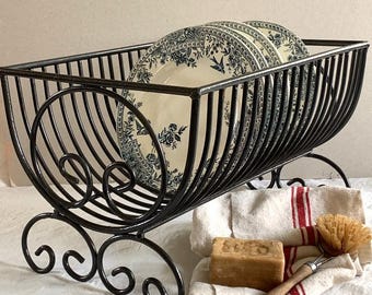 Escurridor de platos francés vintage de metal con placa de escurridor, estilo rústico para cocina.