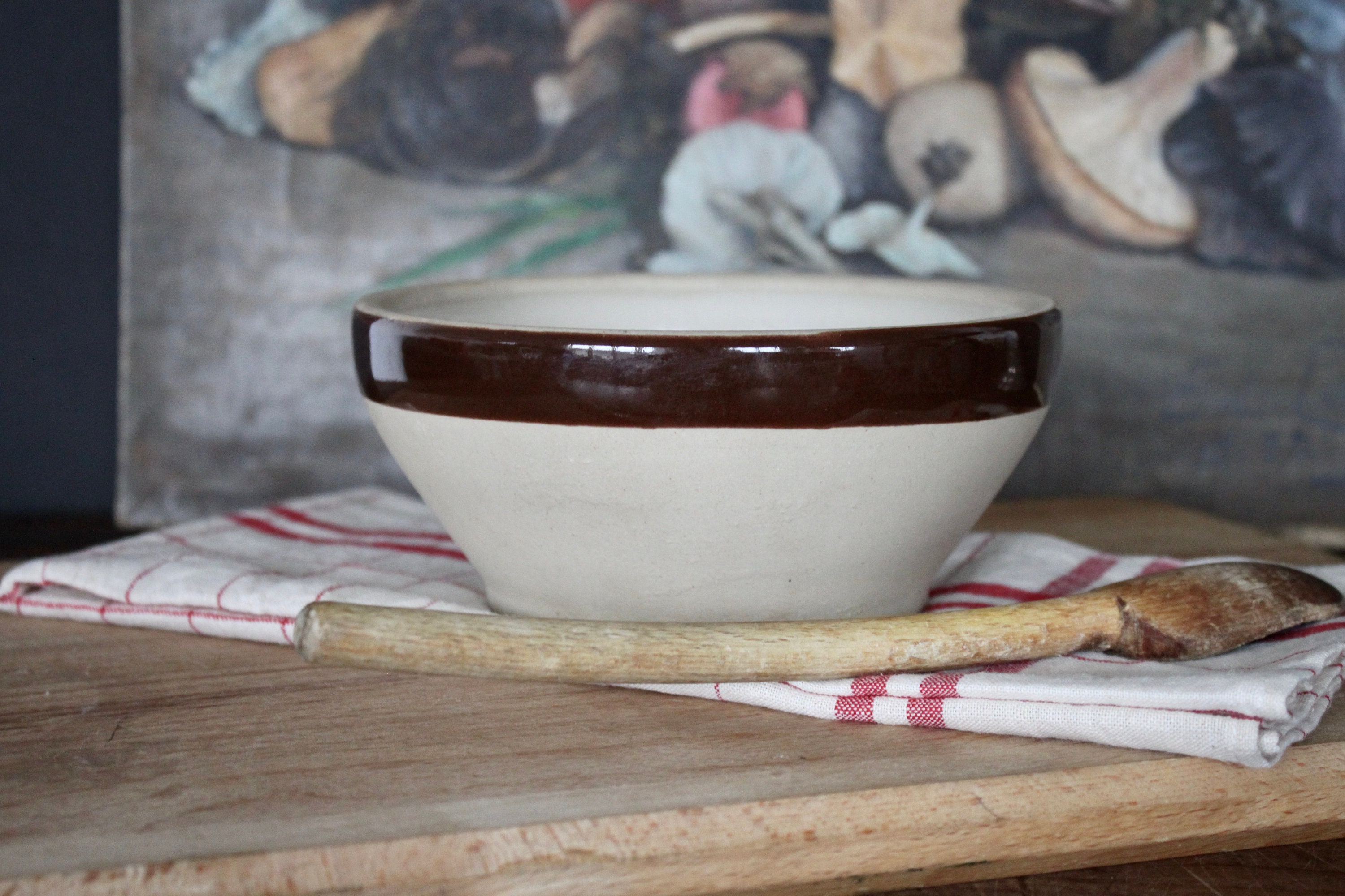 Vintage Français Bol à Mélanger Digoin Rustic Jatte Grand Pâte Primitive Bowl