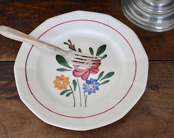 French Antique SARREGUEMINES Plate French Vintage Floral Hand Painted Plate