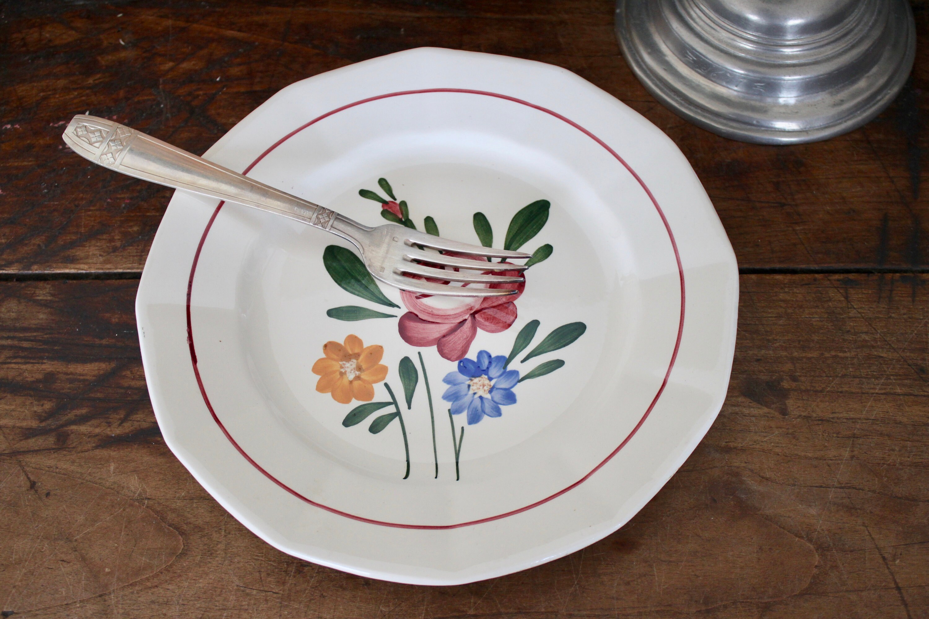 Français Plaque Sarreguemines Antique Français Vintage Florale Peinte à La Main