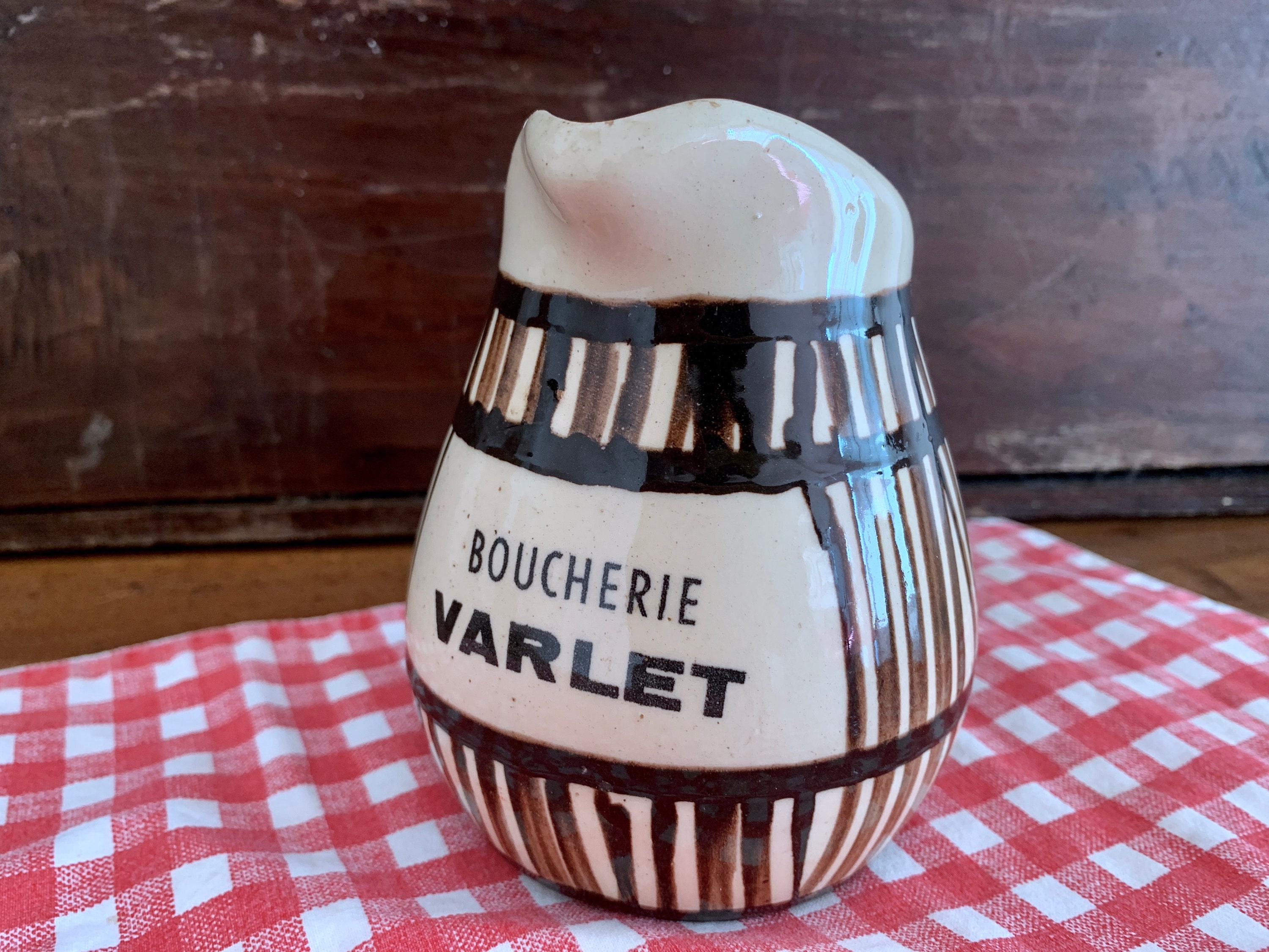 Antique Français Bistro Pitcher Wine Jug Creamware Signe