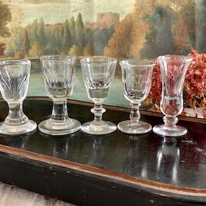 Set of 5 Antique French  Glasses Vintage Liqueur Glasses Shot Aperitif Small Toasting Glasses Mouth-Blown Glasses