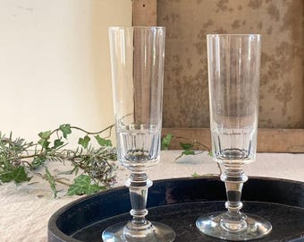 2 Antique French Crystal Cut Champagne Flutes Cut Glasses