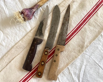 Set of 3 Antique French Chief Knives Butler Knives  Rustic Kitchen