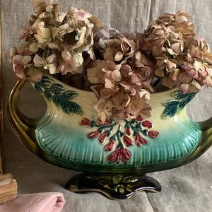 French Antique Art Nouveau Majolica Planter Pot Or Centerpiece 19th Majolica Jardiniere