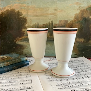 2 Antique French 19th Bistro Brulot Coffee Cups Vintage Coffee Cup With Orange Stripe