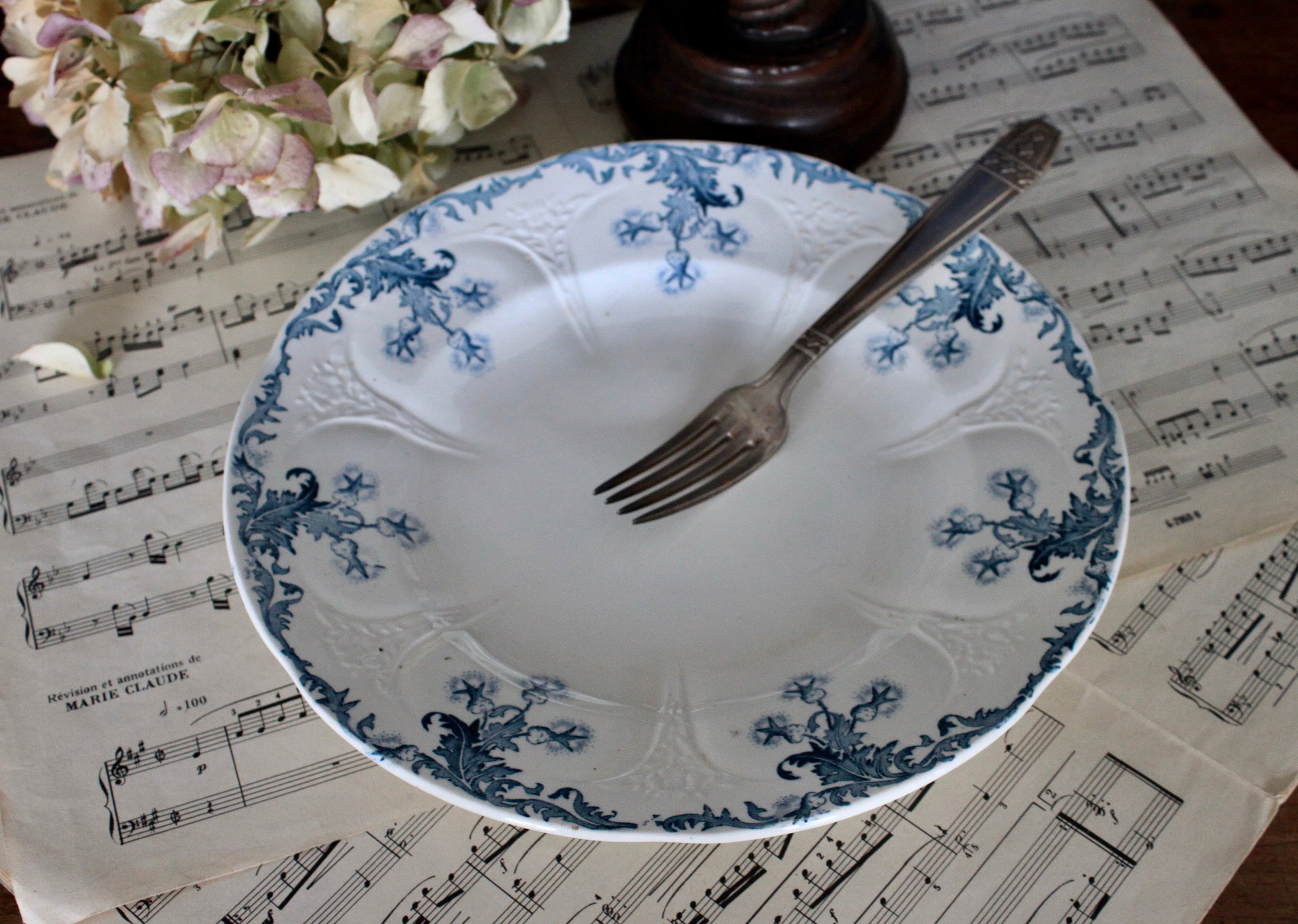 Antique Français 19Ème Longwy Blue Art Nouveau Plate Majolica