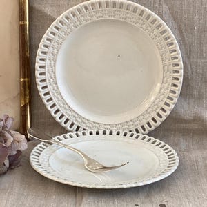 Antique French Ironstone Plates: Lunéville & Longwy Openwork, 19th Century