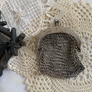Antique French Silver Mesh Purse Chainmaille Antique Money Pouch