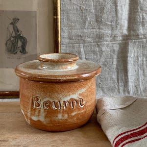 French Vintage Terracotta Butter Keeper Pottery Bowl Butter Dish Cooler Storage Beurrier Crock