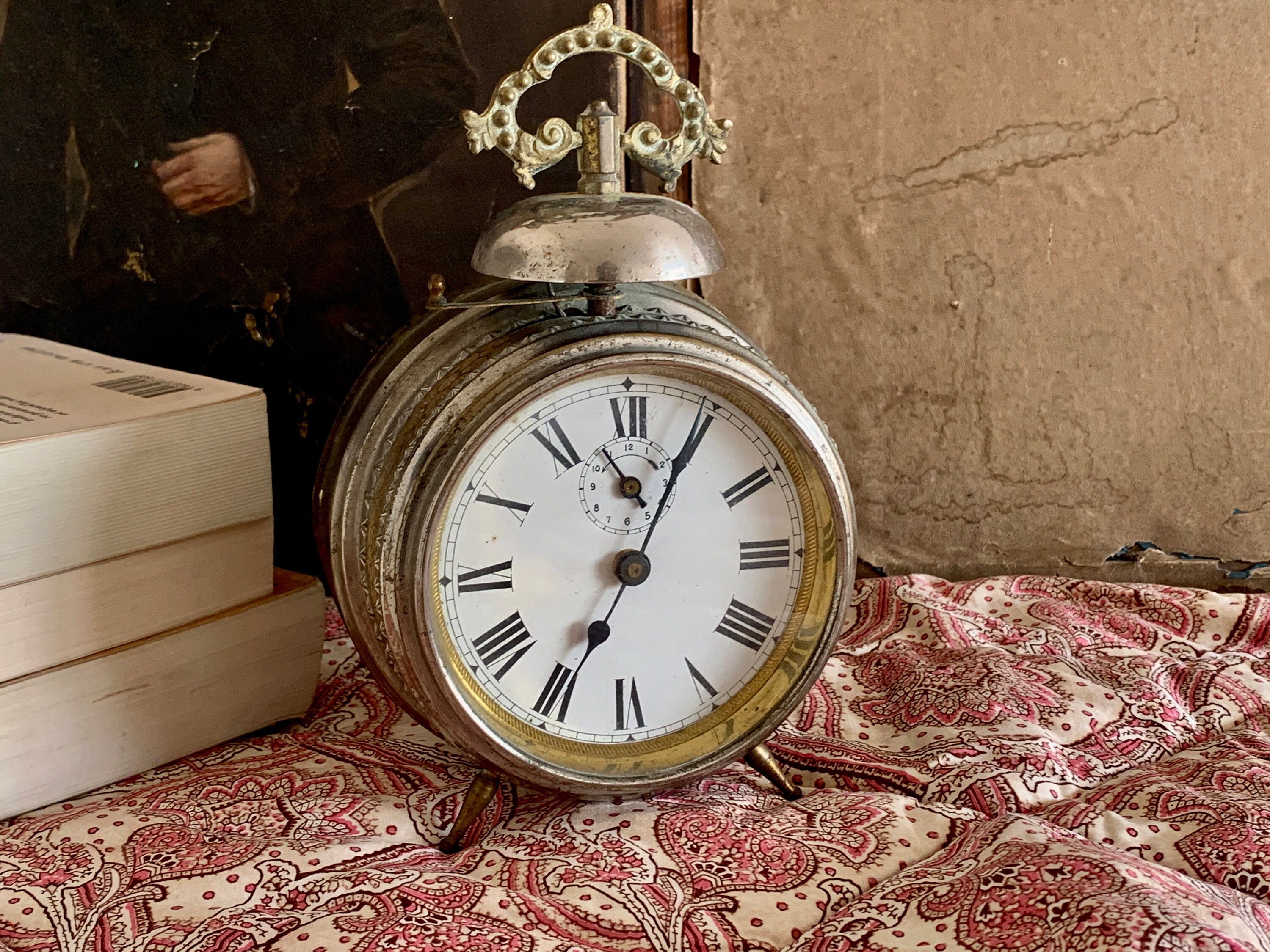 Antique Français 19Ème Réveil Mécanique Nickel