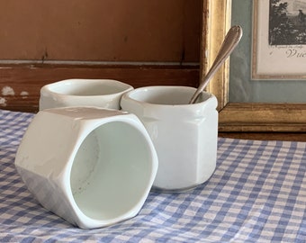 3 Vintage French  White Ironstone Yoghourt Kitchen Jar French Country Kitchen Espresso Cup